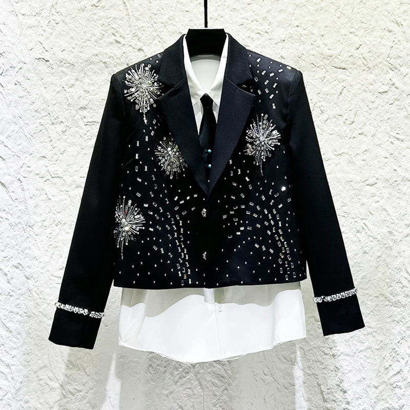 Black Elegant Rhinestone Blazer