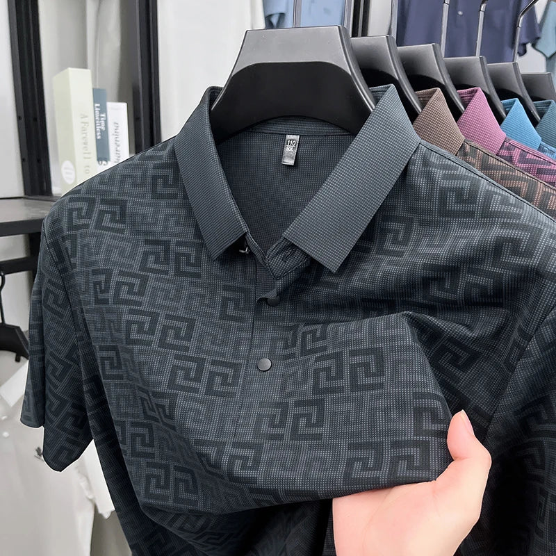 Jacquard Maze Pattern Men's Polo Shirt
