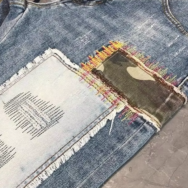 Patchwork Design Denim Men's Jeans