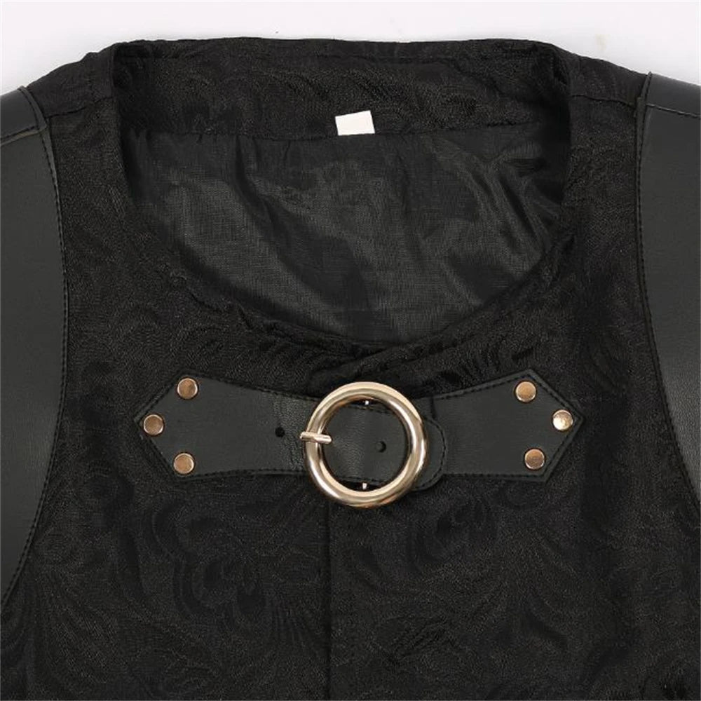 Black Jacquard Belt Buckle Vest