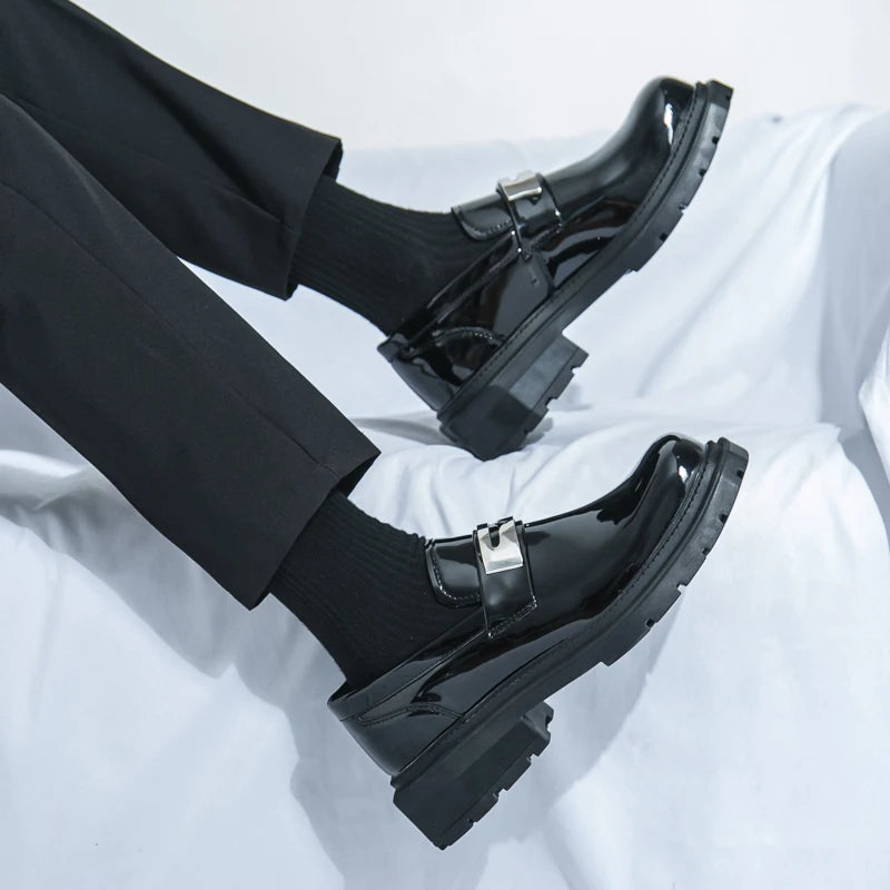 Square Toe Shiny Metal Accent Loafers