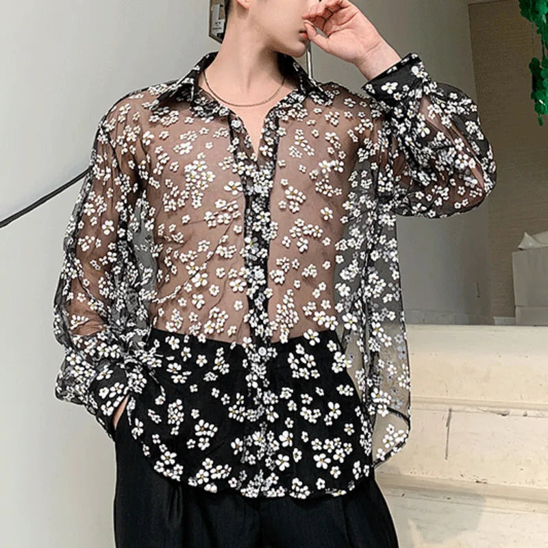 Casual See Through Floral Breathable Shirt