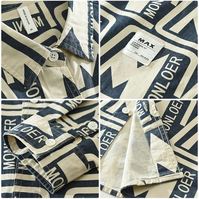 Letter Print Cotton Long Sleeve Shirt