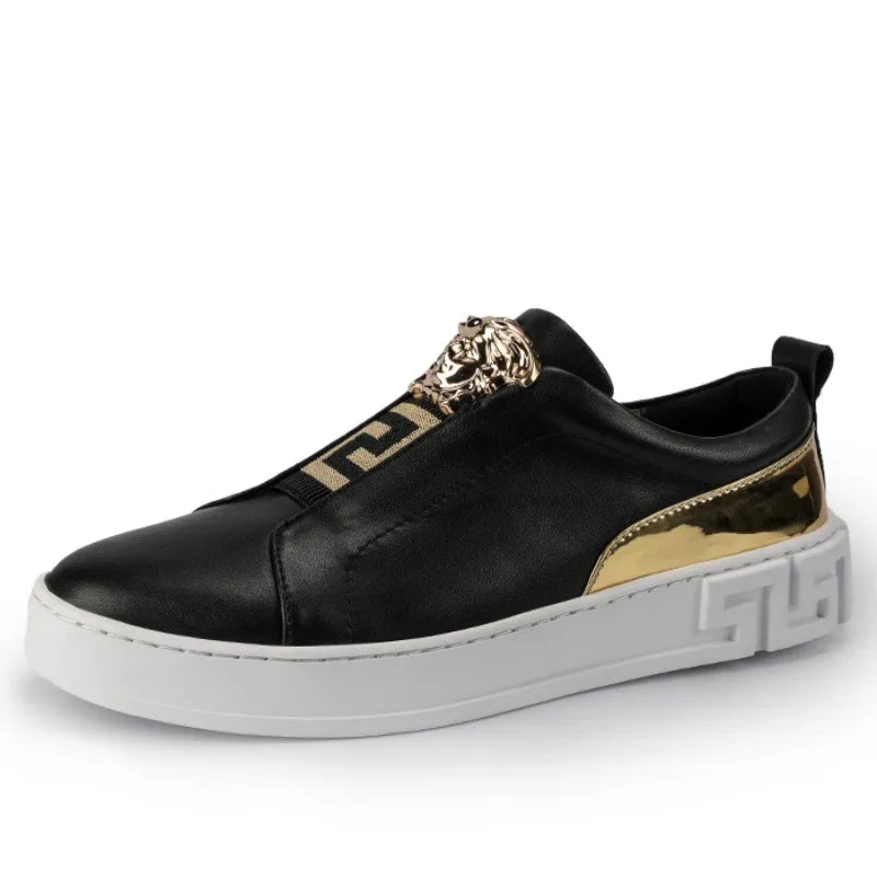 Metal Appliques Leather Slip-On Sneakers