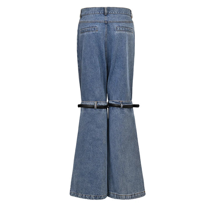 Waist Pockets Belt Wide Leg Jeans