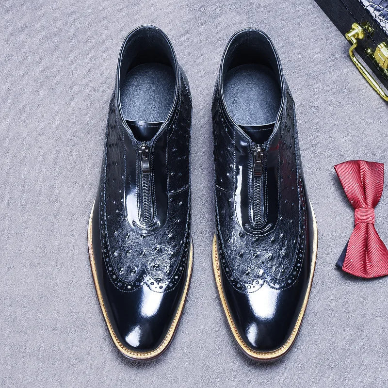 Dots Genuine Leather Retro Zipper Boots