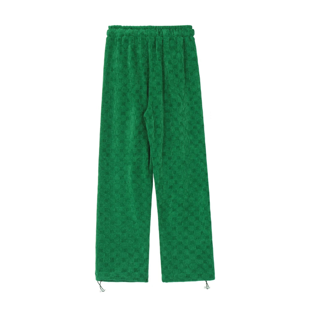 Solid Plaid Jacquard Loose Pants