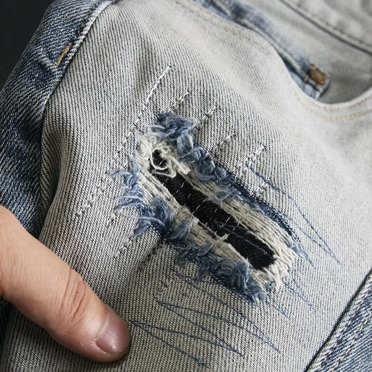 Ripped Straight Patchwork Men's Jeans