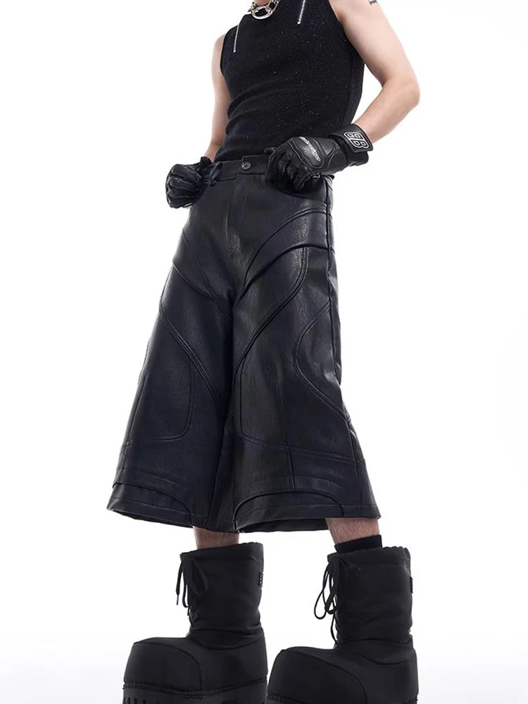 Loose Fashion Black PU Leather Capri
