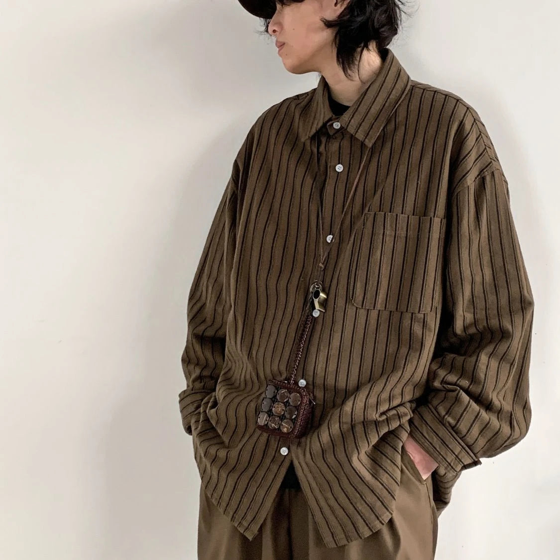 Retro Brown Striped Loose Shirt