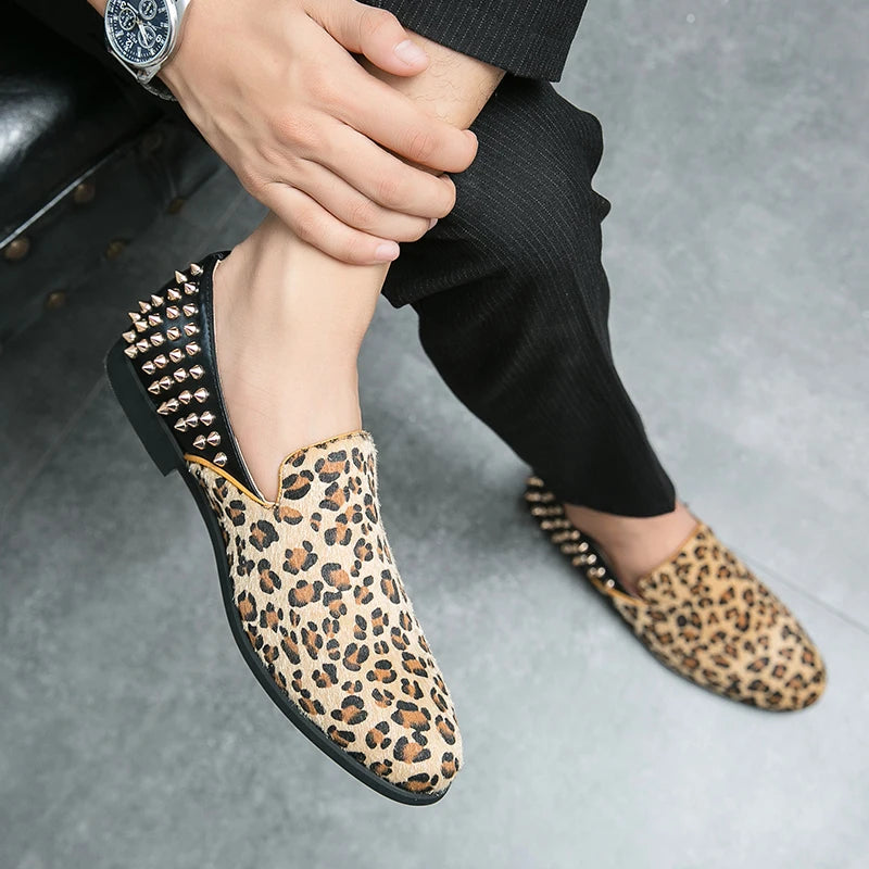 Leopard Pattern Rivet Men's Loafers