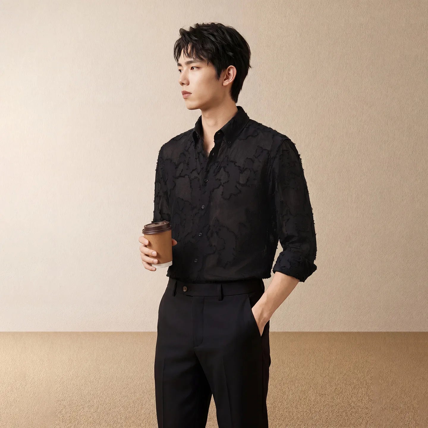 Sheer Petal Texture Dress Shirt