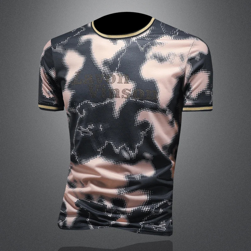 Gradient Abstrac Printed Rhinestone T-Shirt