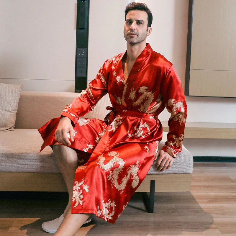 Dragon Pattern Satin Shiny Robe