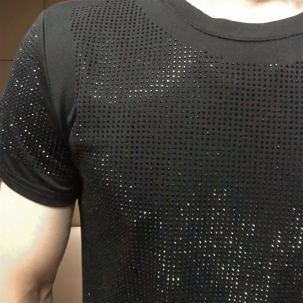 Casual Rhinestone Decor O-Neck T-Shirt