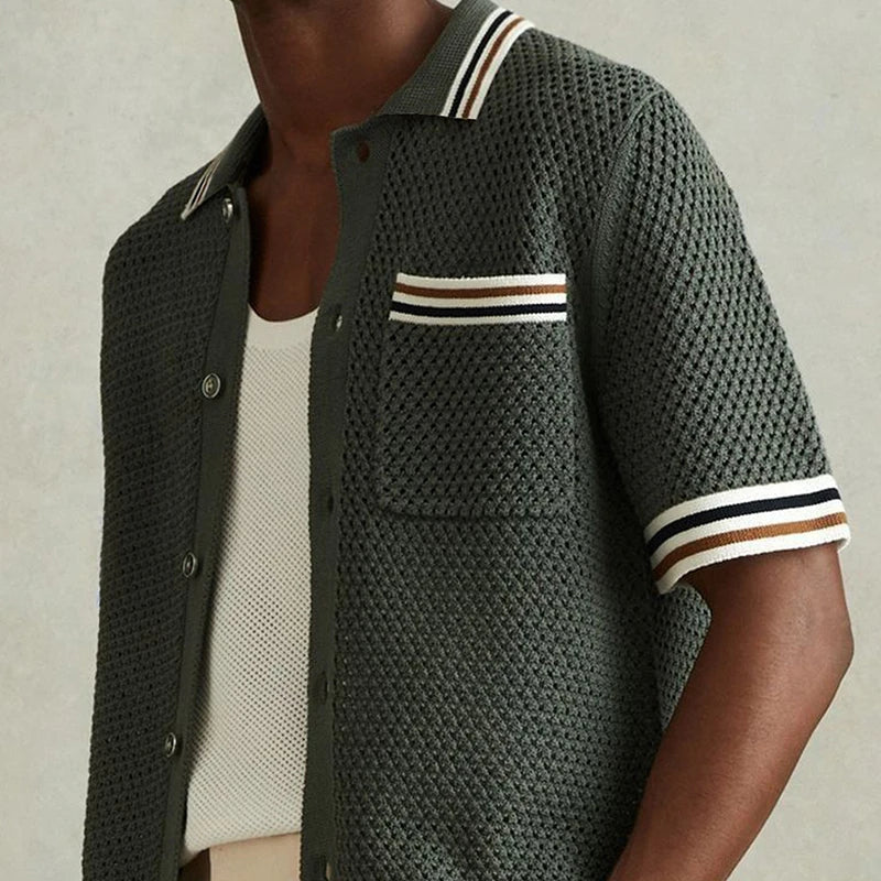 Knit Hollow Out Pocket Shirt