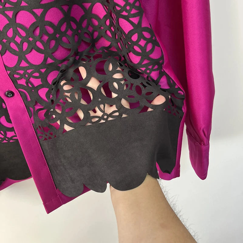 Pink Hollowed-Out Totem Patchwork Shirt