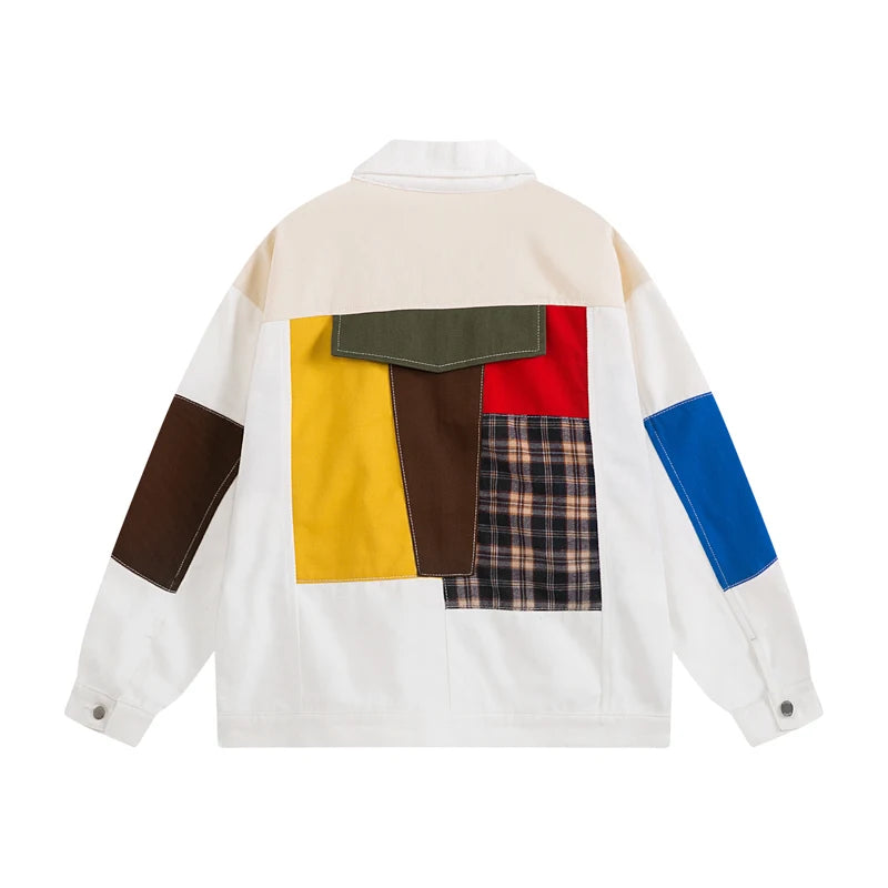 White Patchwork Color Style Jacket