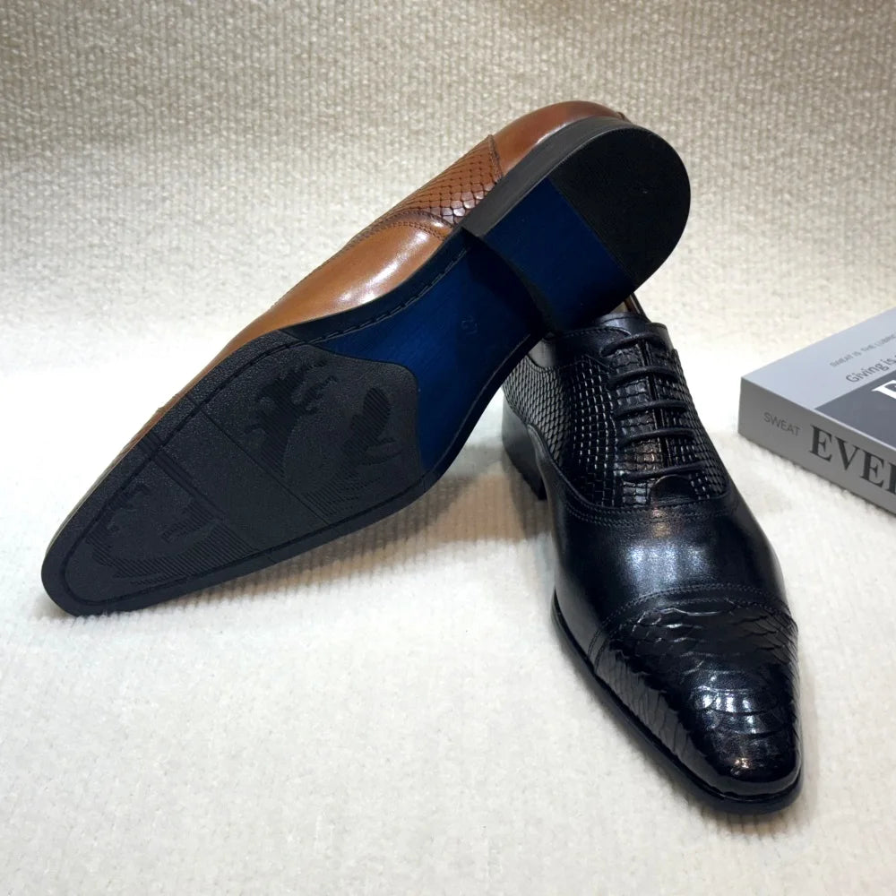 Genuine Leather Pointed-Toe Formal Oxford Shoes