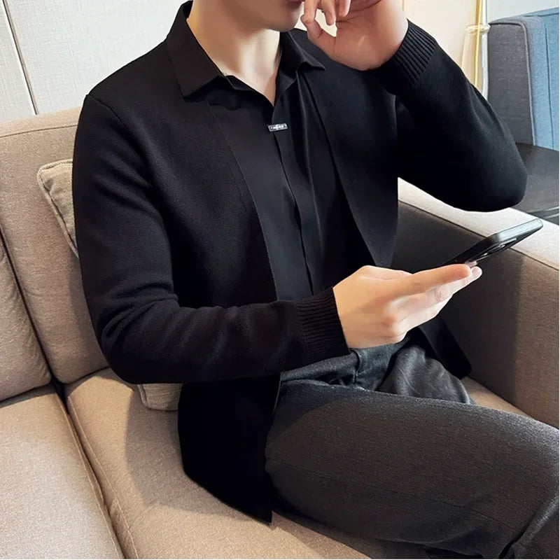 Fake Cardigan Traceless Collar Spliced Shirt