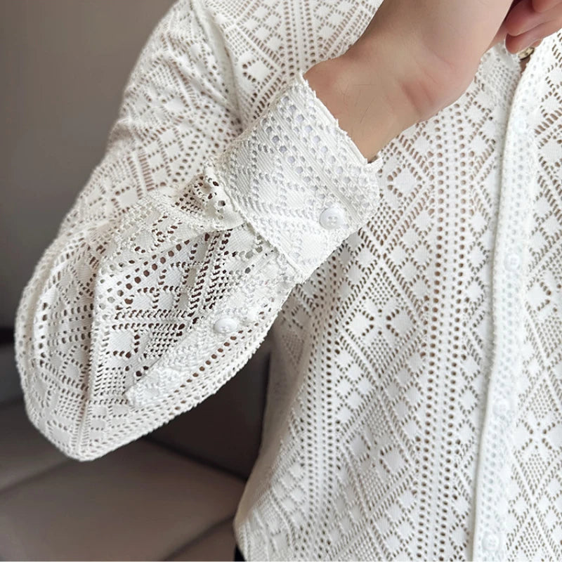 Jacquard Lace Long Sleeved Slim-Fit Shirt
