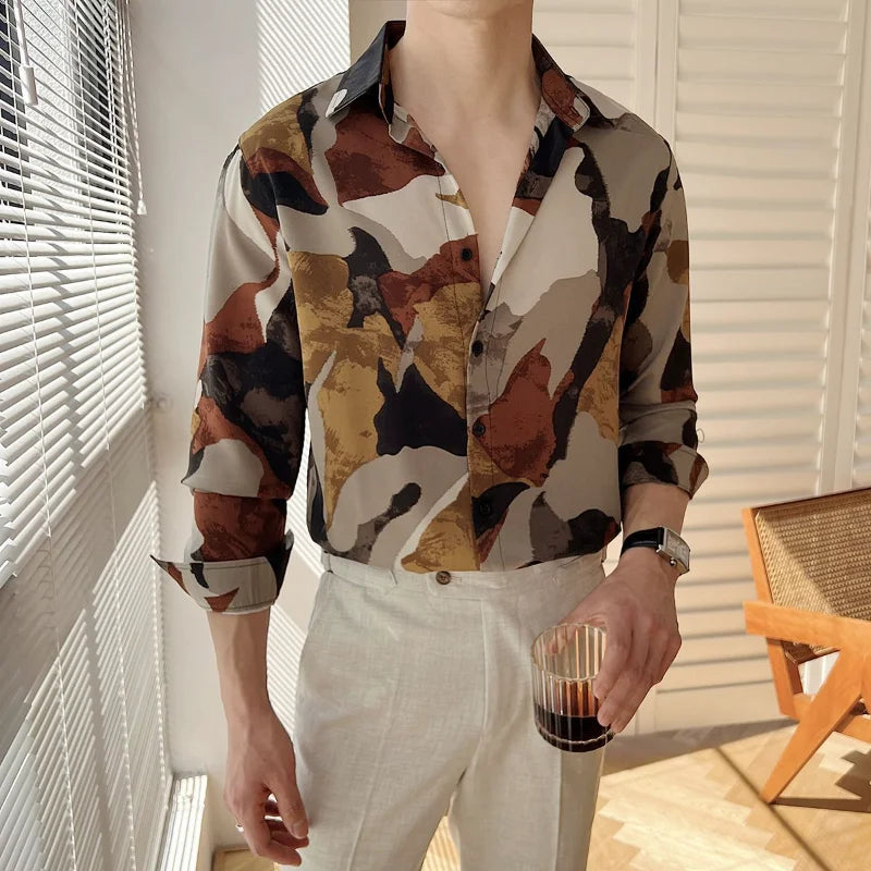 Brown Color Block Printed Shirt