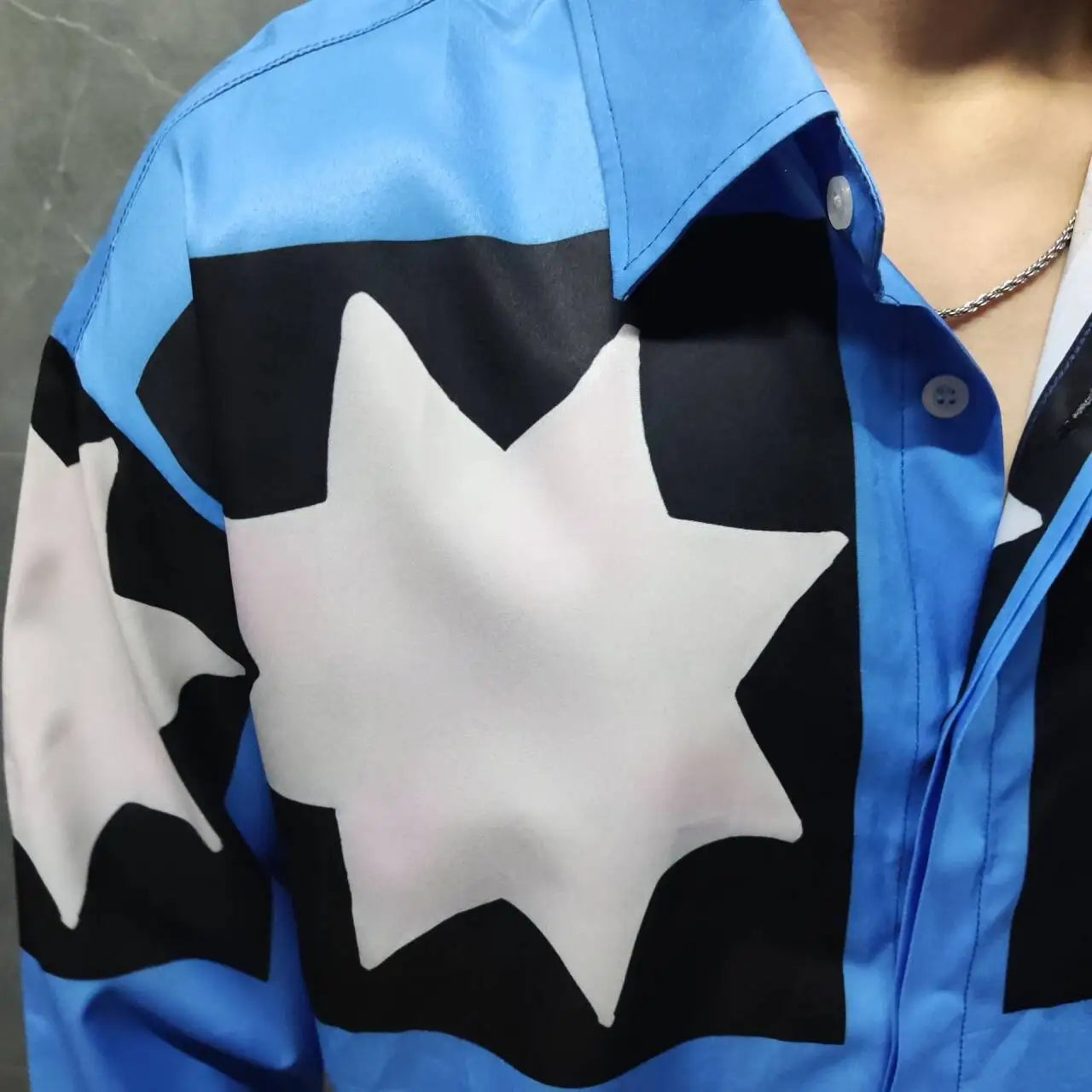 Blue Star Pattern Long-Sleeve Shirt