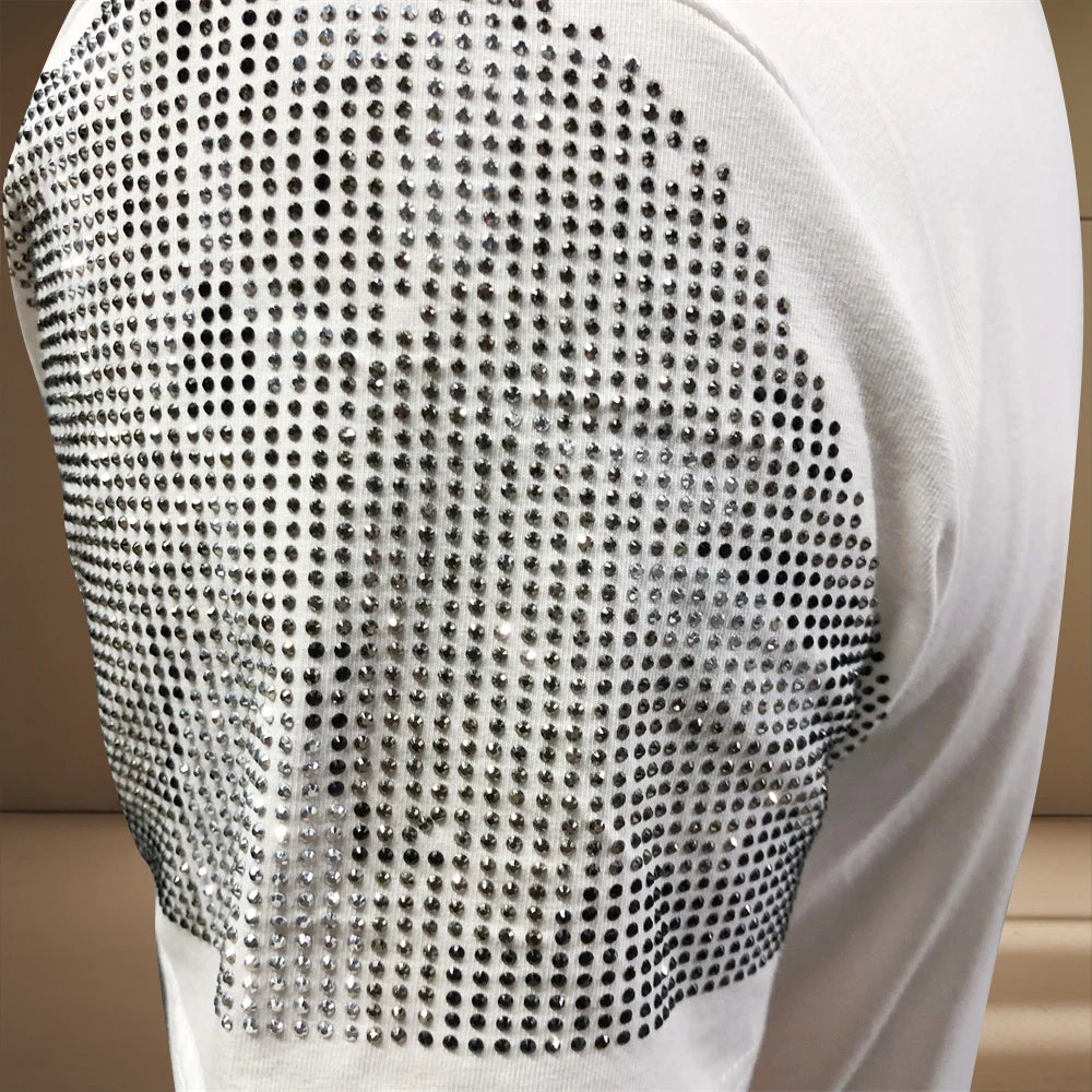 Tiger Head Rhinestone Short Sleeve T-Shirt