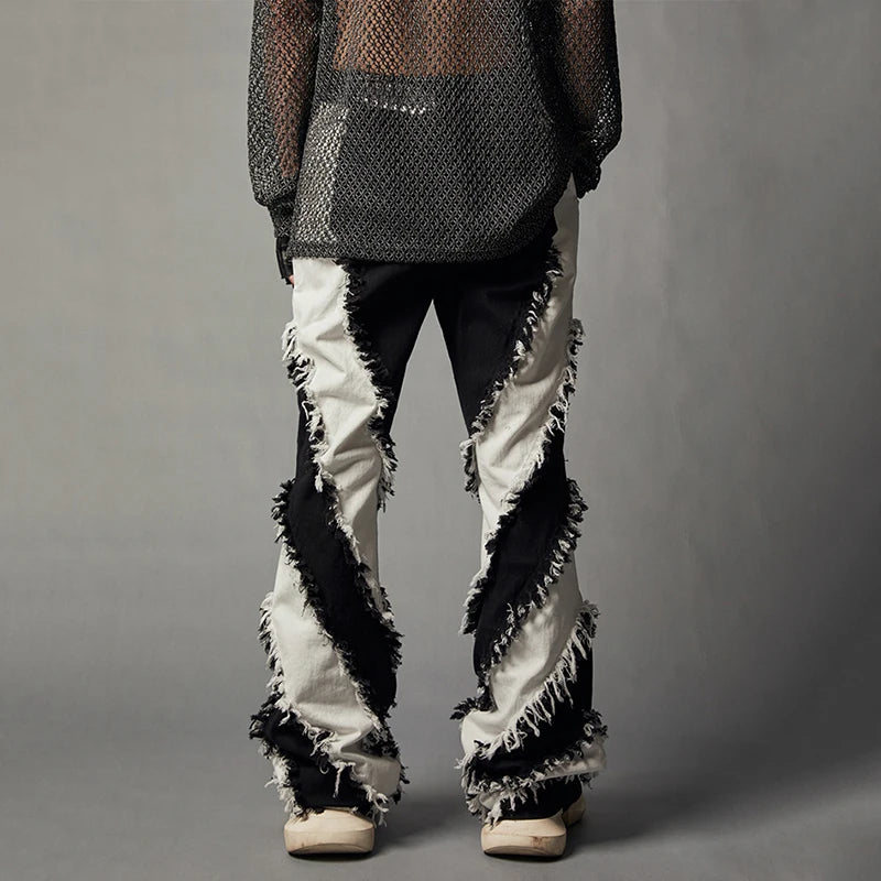 Patchwork Black Flare Pants Jeans