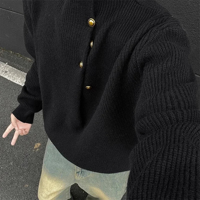 Half-Turtleneck Button Design Sweater