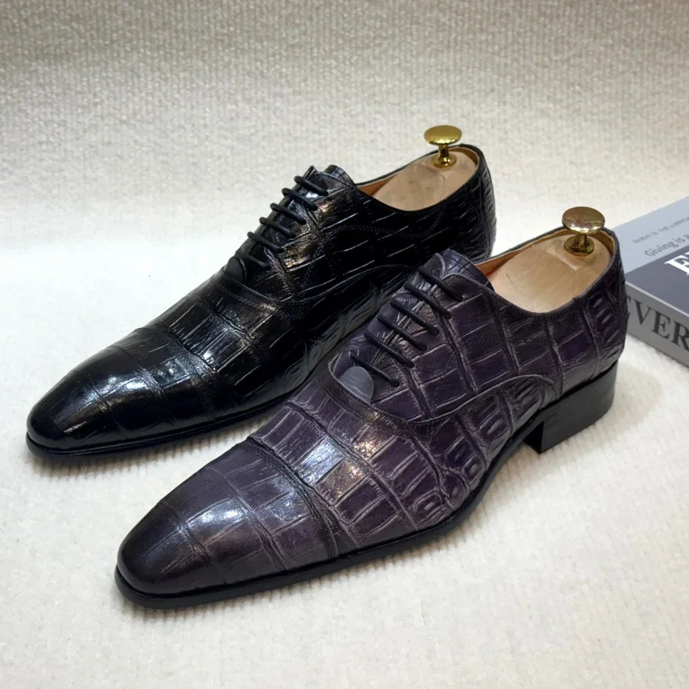 Croc Embossed Leather Oxford Shoes