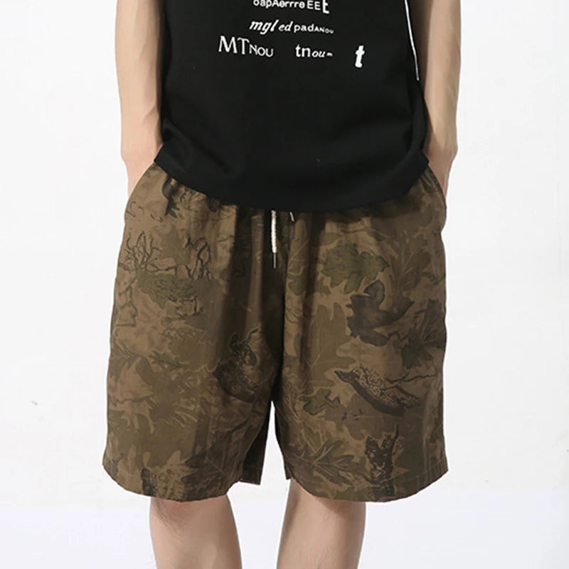 Casual Shadow Print Elastic Waist Shorts