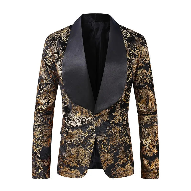 Gold Black Luxury Jacquard Blazer