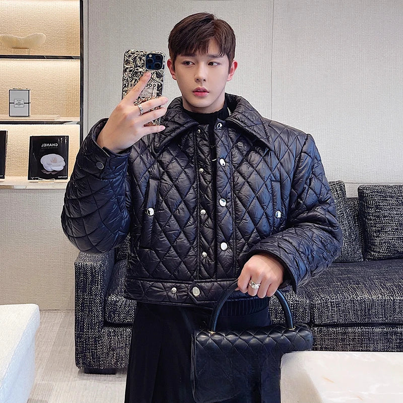 Rhombus Grid Thickened Padded Parka