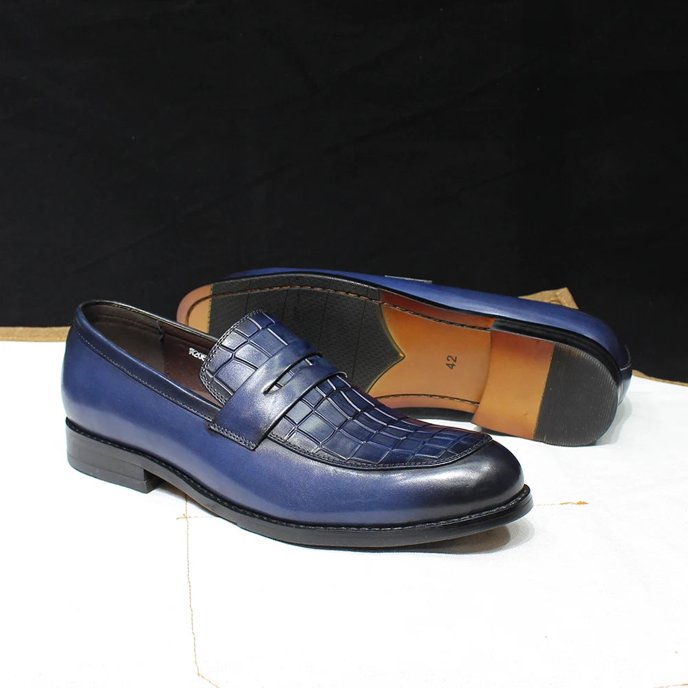 Alligator Print Genuine Leather Dress Loafers