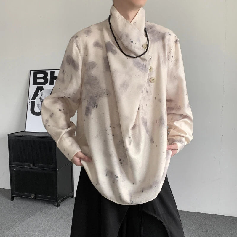 Irregular Stand Up Collar Men's Shirt