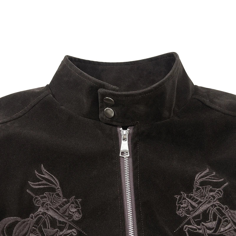 Stand Collar Embroidery Zipper Jacket