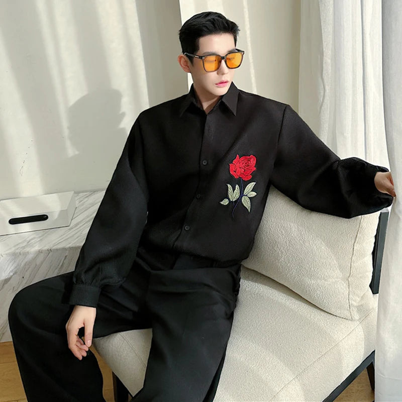 Rose Embroidered Long Sleeve Shirt