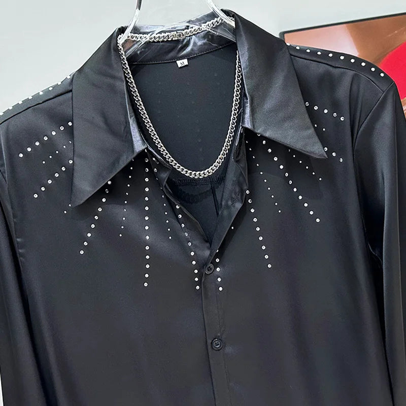 Rhinestone Around Collar Long Sleeve Shirt
