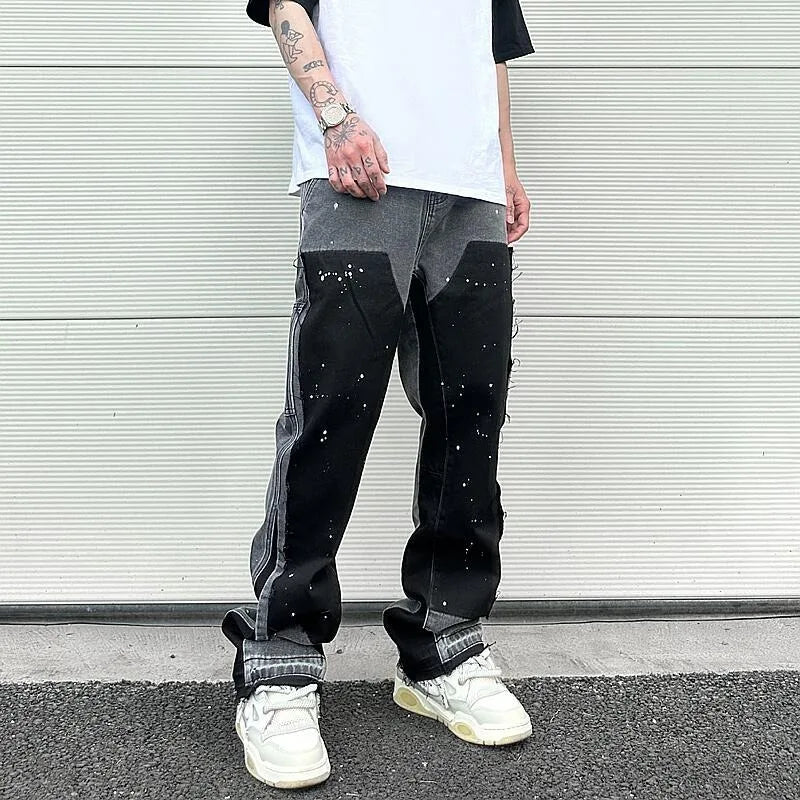 Stitching Ink Splashed Loose Jeans