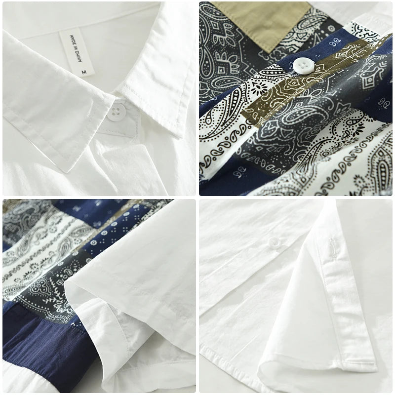 Casual Style Paisley Print Patchwork Shirt