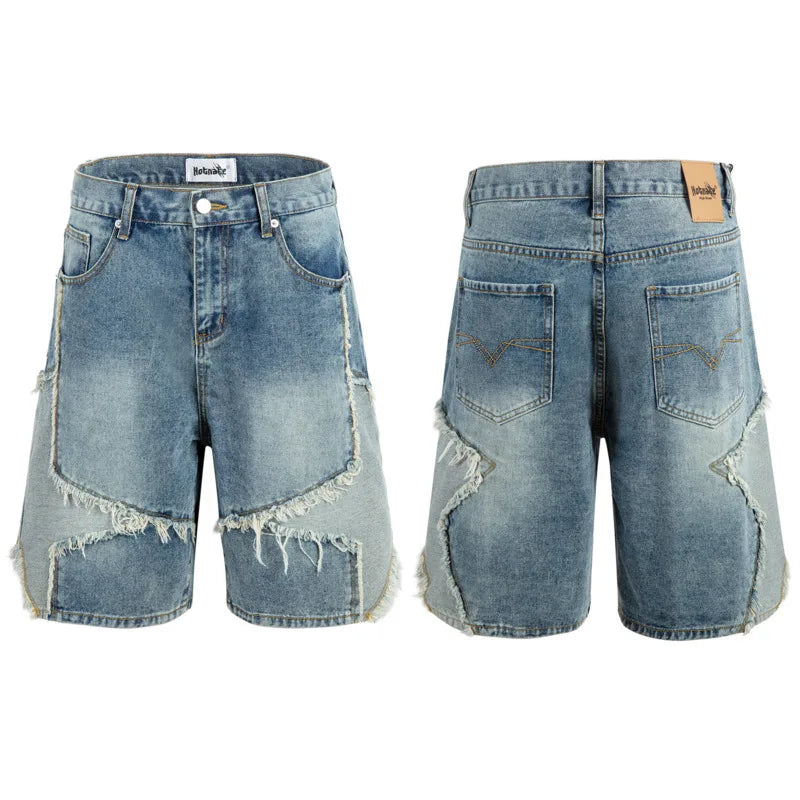 Pentagram Splicing Patchwork Denim Shorts