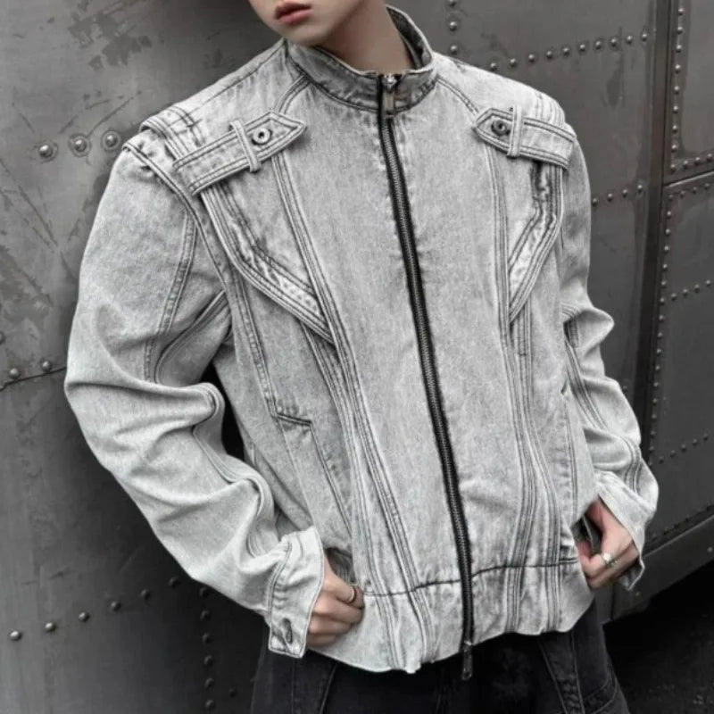 Grey Retro Vintage Washed Denim Jacket