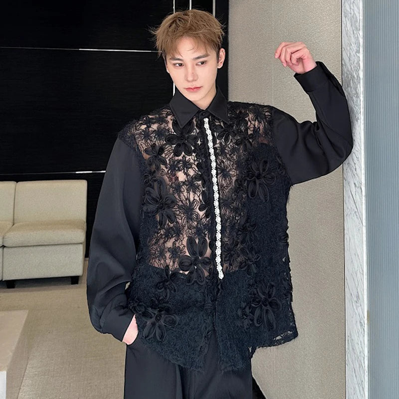 Hollow Lace Patchwork Flower Shirt