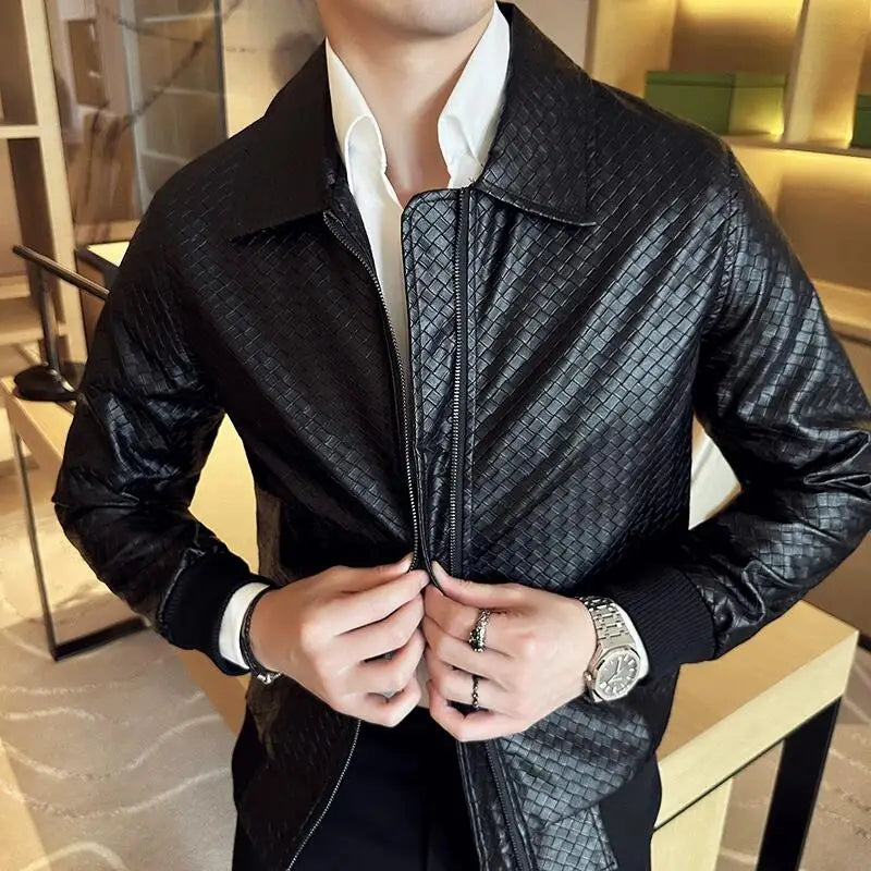 Woven PU Leather Casual Jacket