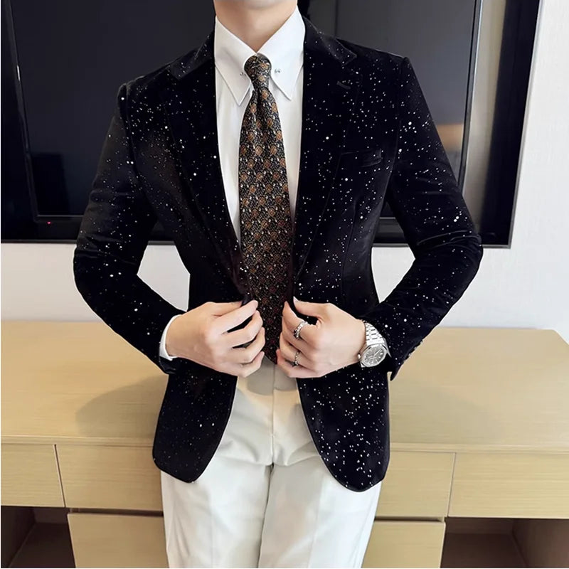 Velvet Splashed Slim Fit Solid Blazer