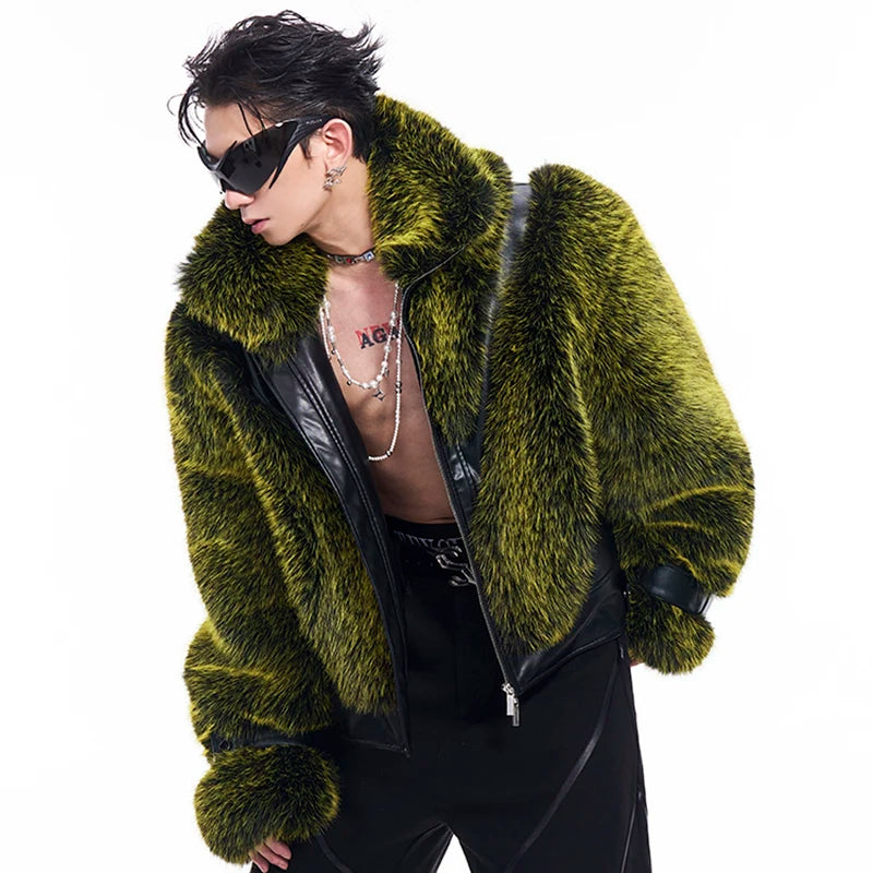 Leather Patchwork Imitation Fur Jacket