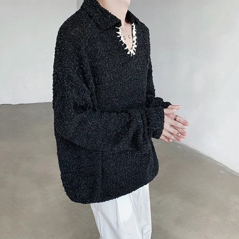 Contrast Color V-neck Patchwork Sweater