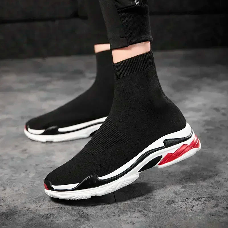 Black High-Top Elastic Socks Sneakers