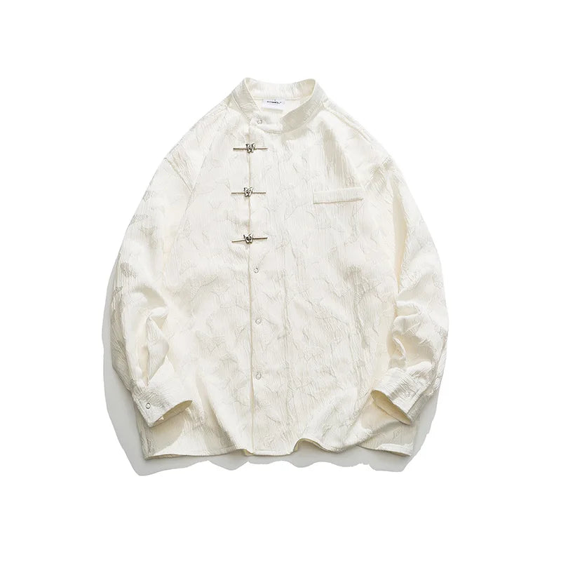 Vintage Blouse Butterfly Jacquard Button Shirt